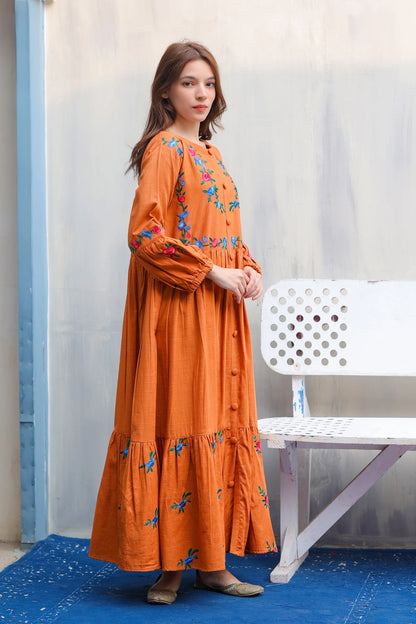 Rust Orange Lawn Frock - Stitch Outfit