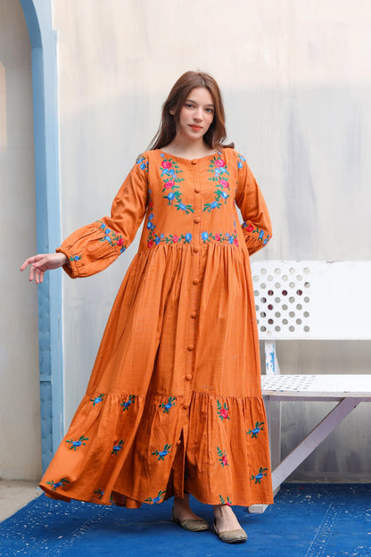 Rust Orange Lawn Frock - Stitch Outfit