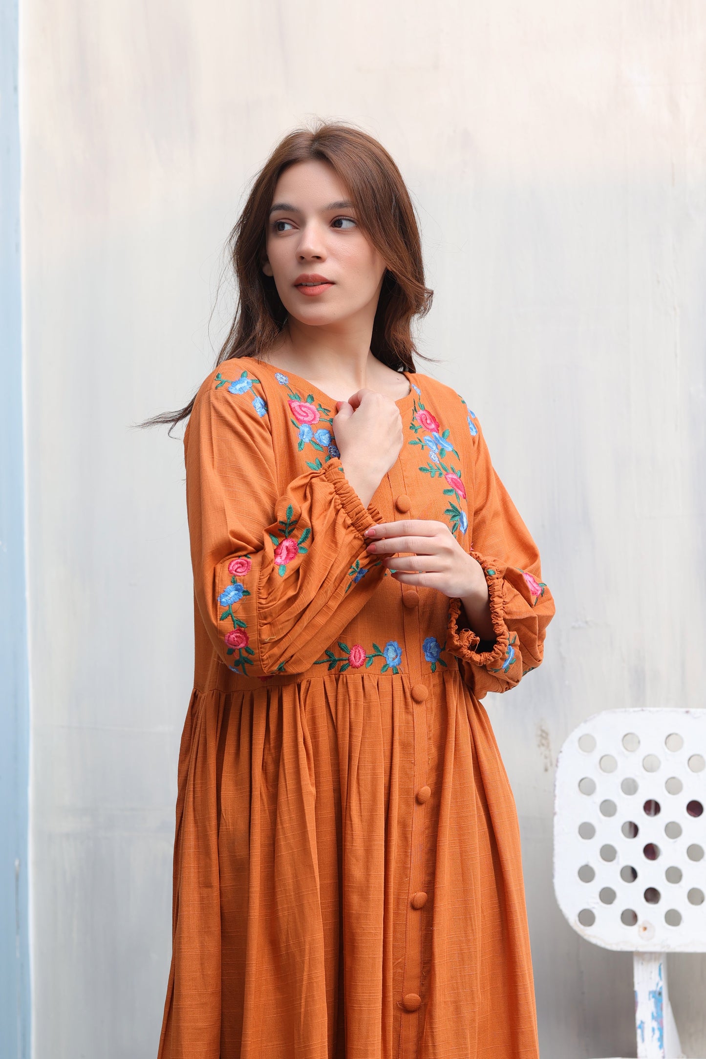 Rust Orange Lawn Frock - Stitch Outfit