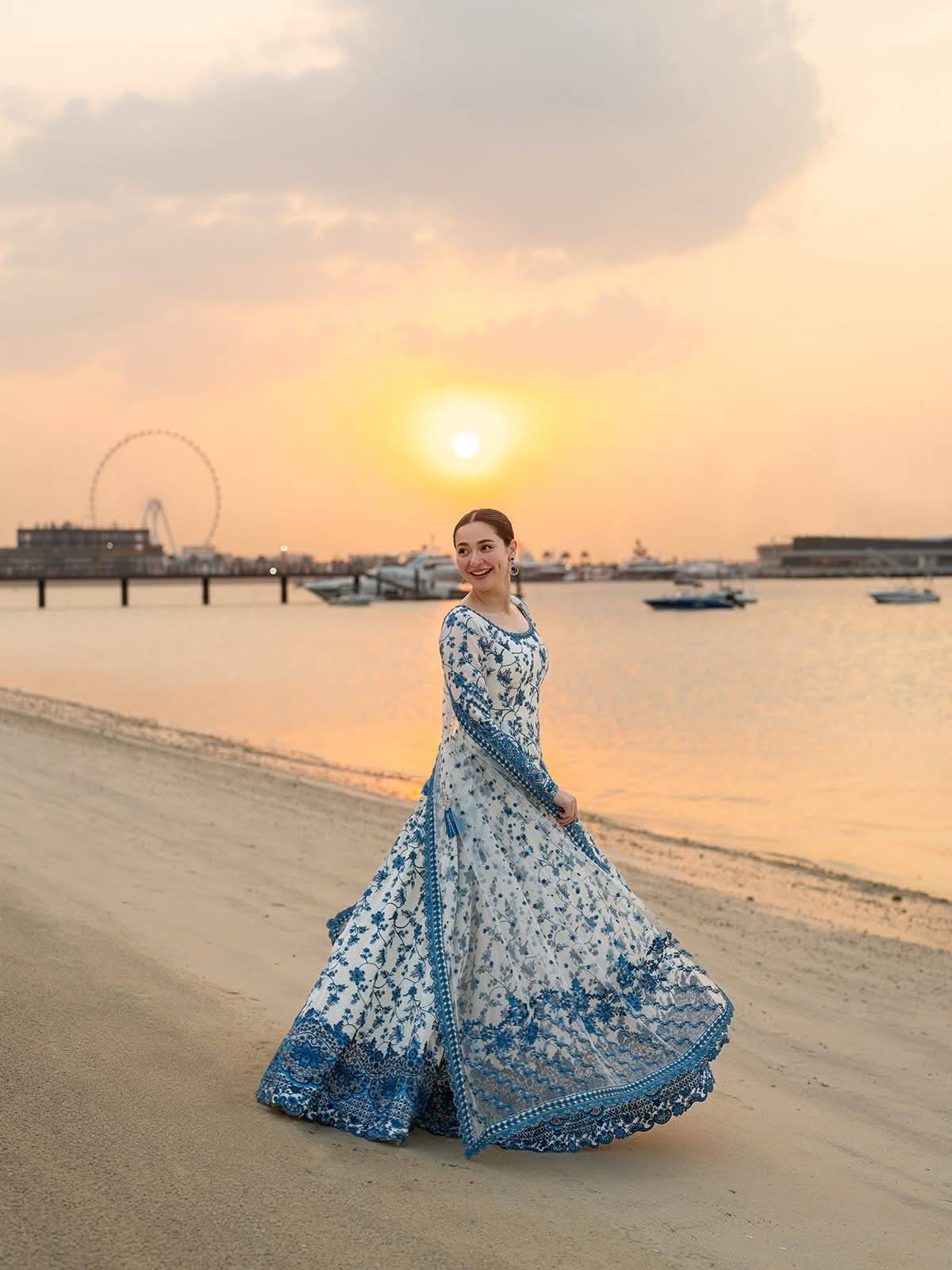 Blue Flower Lawn Embroidery Frock - Stitch Outfit