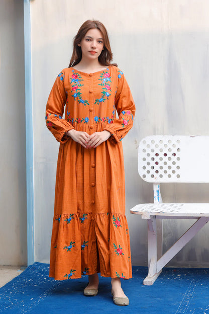 Rust Orange Lawn Frock - Stitch Outfit