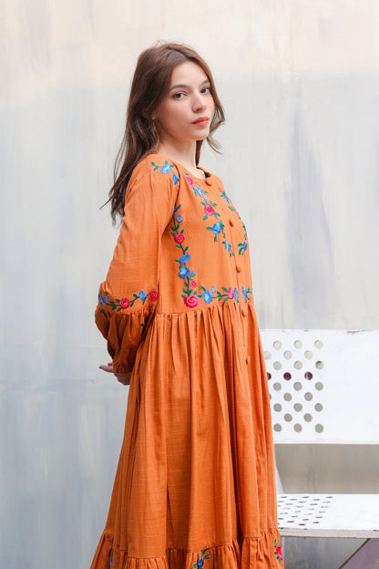 Rust Orange Lawn Frock - Stitch Outfit